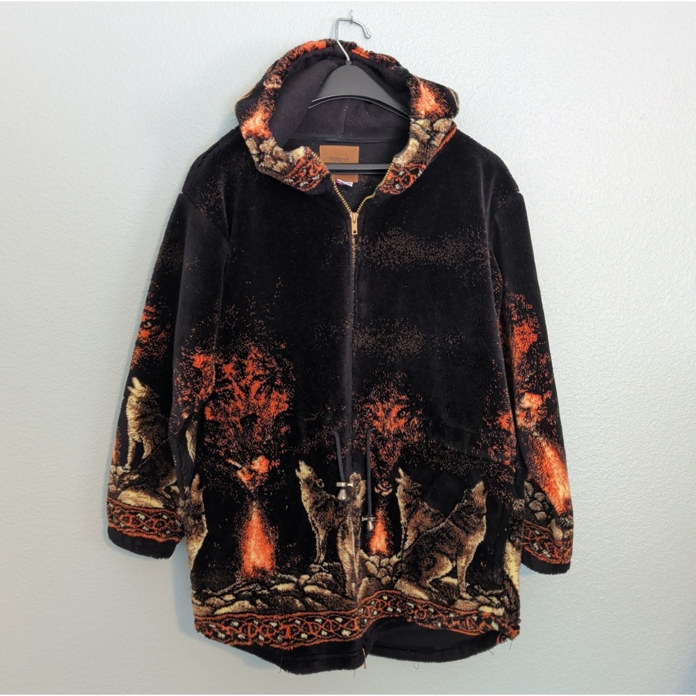 Vintage Natural Reflections Wolf Pack Howling Womens Sz Small Fleece Made In USA